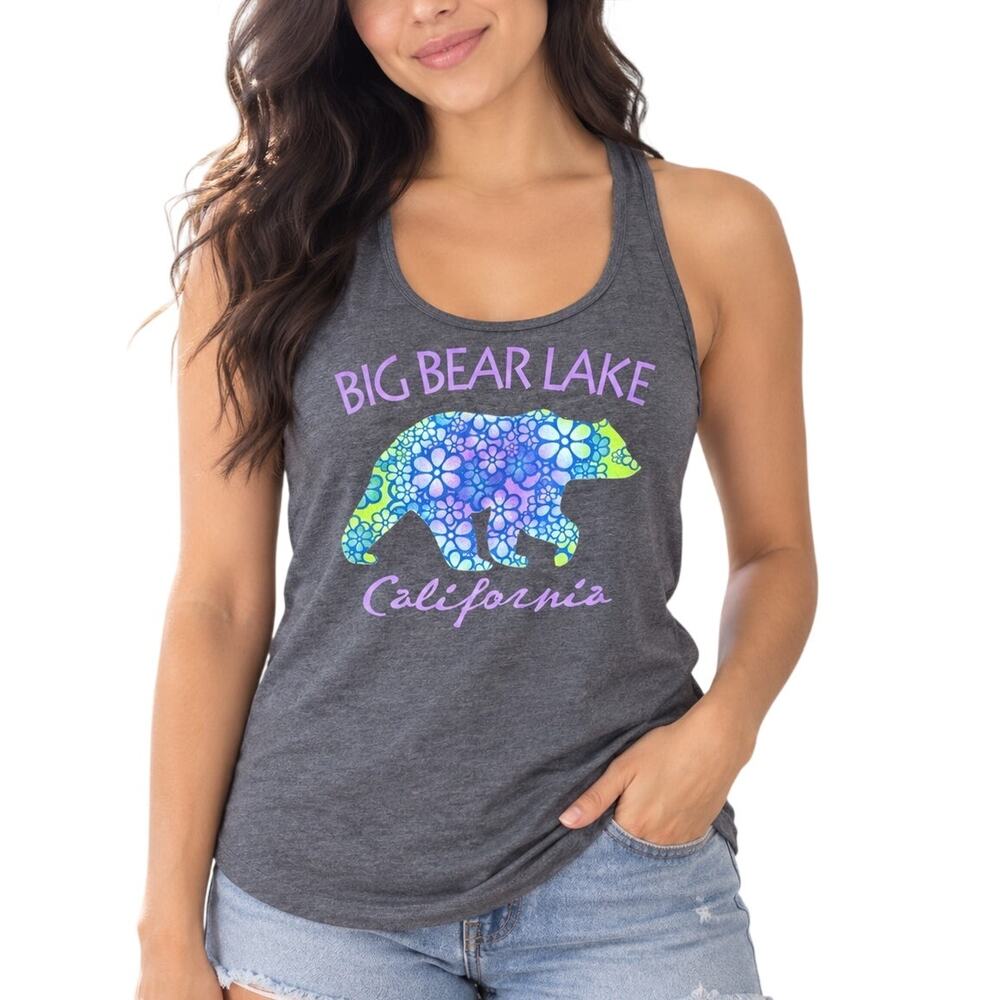 Big Bear Lake California Floral Bear Graphic Racerback Tank Small